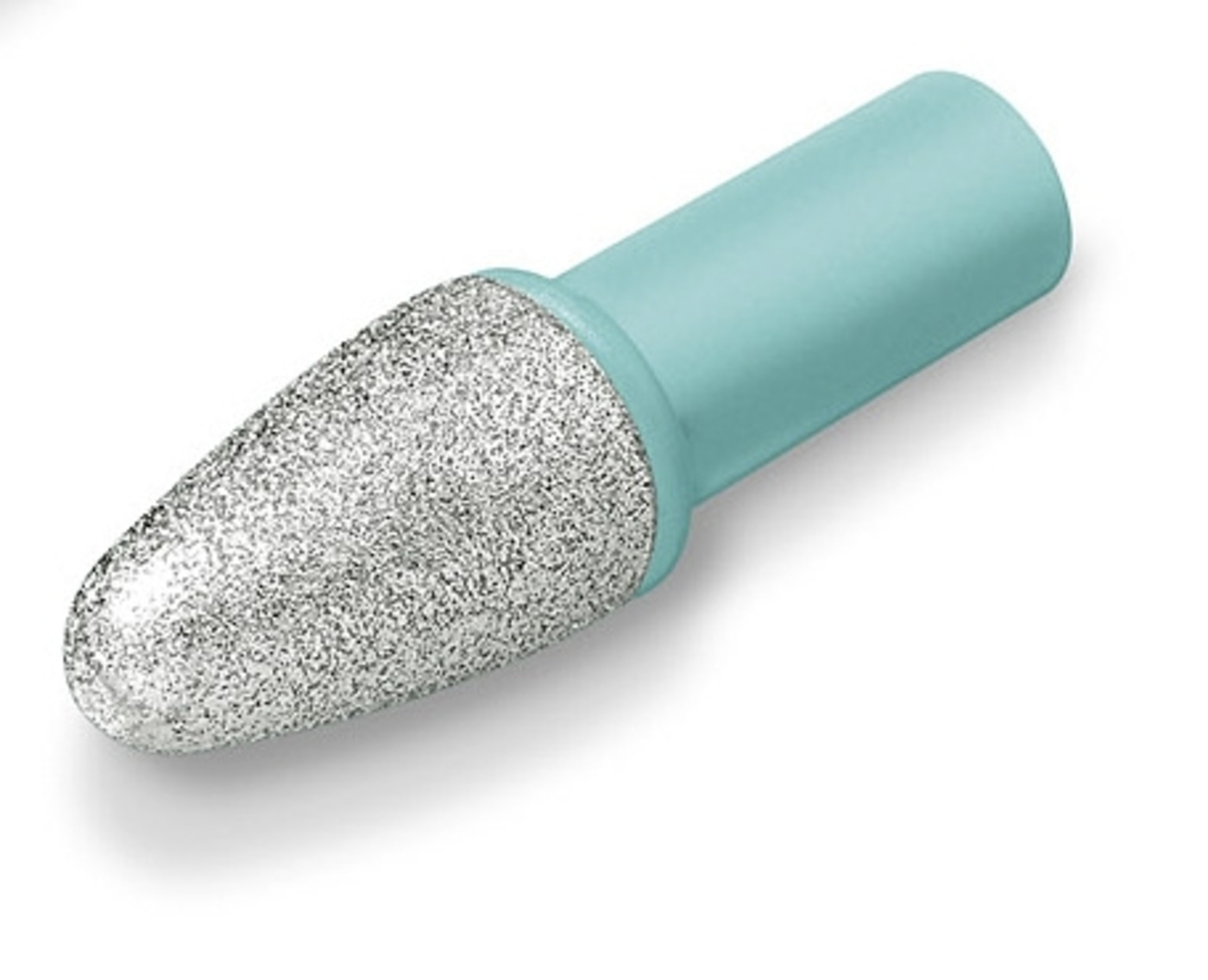 Fresa de uñas con mango azul y superficie de esmerilado plateada para manicura