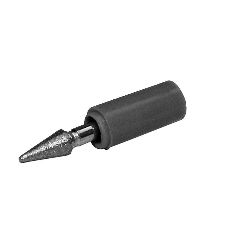 Una broca gris puntiaguda con una punta de metal.
