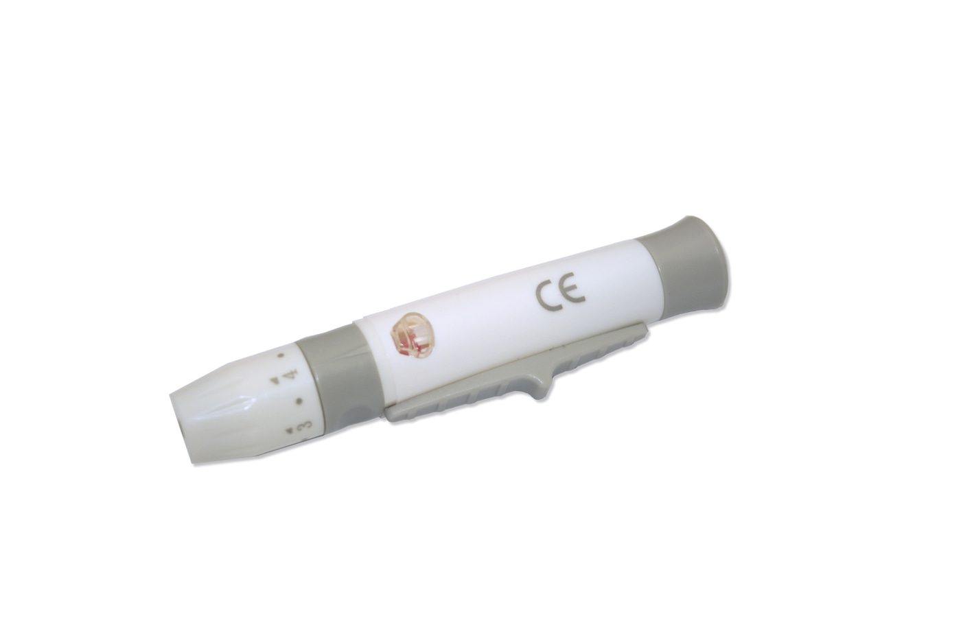 Dispositivo de punción, blanco y gris, marca CE, médico, diabetes, salud, glucosa