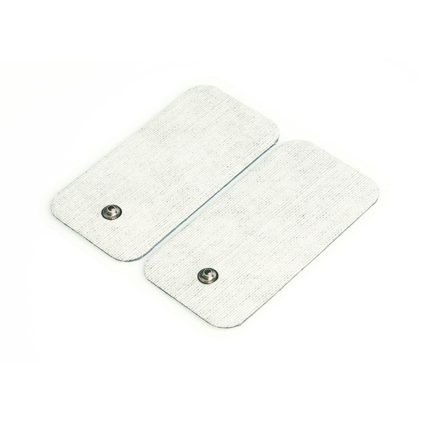 Dos electrodos rectangulares con broches sobre un fondo blanco.