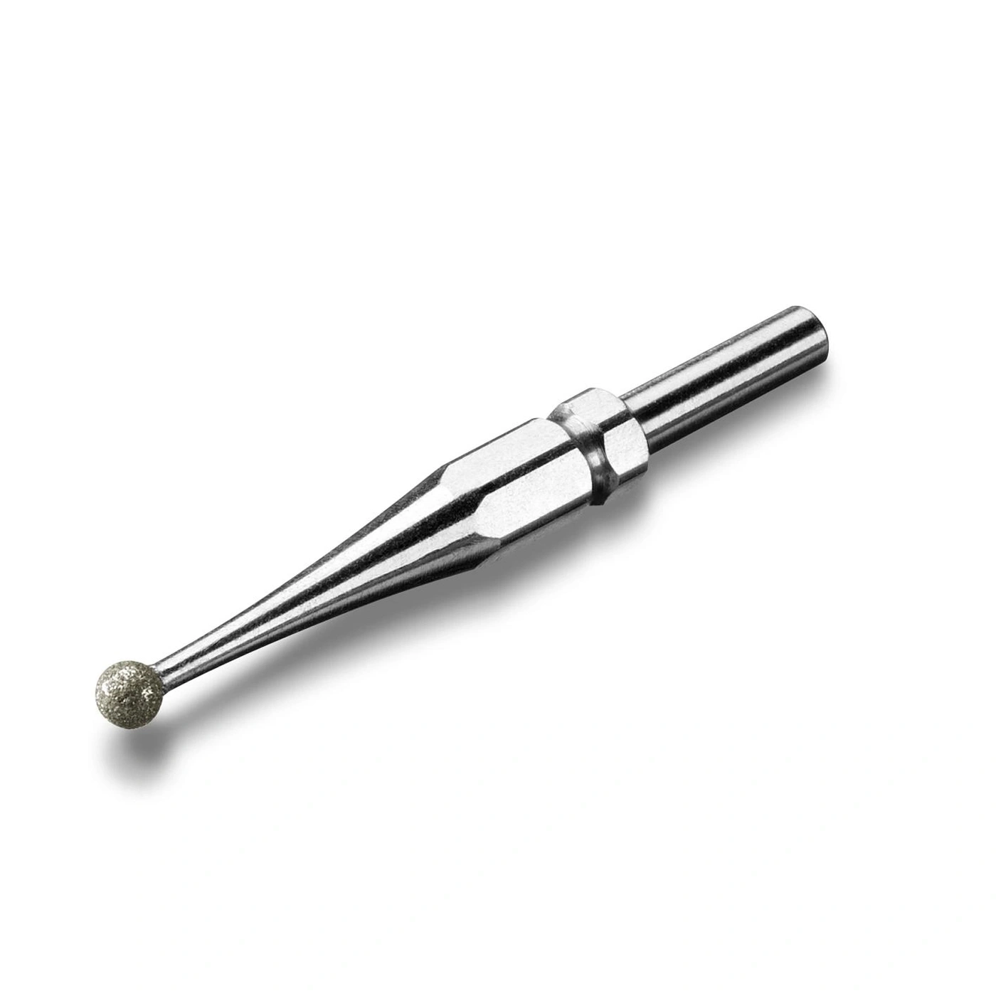 Broca de metal con punta esférica y vástago hexagonal.