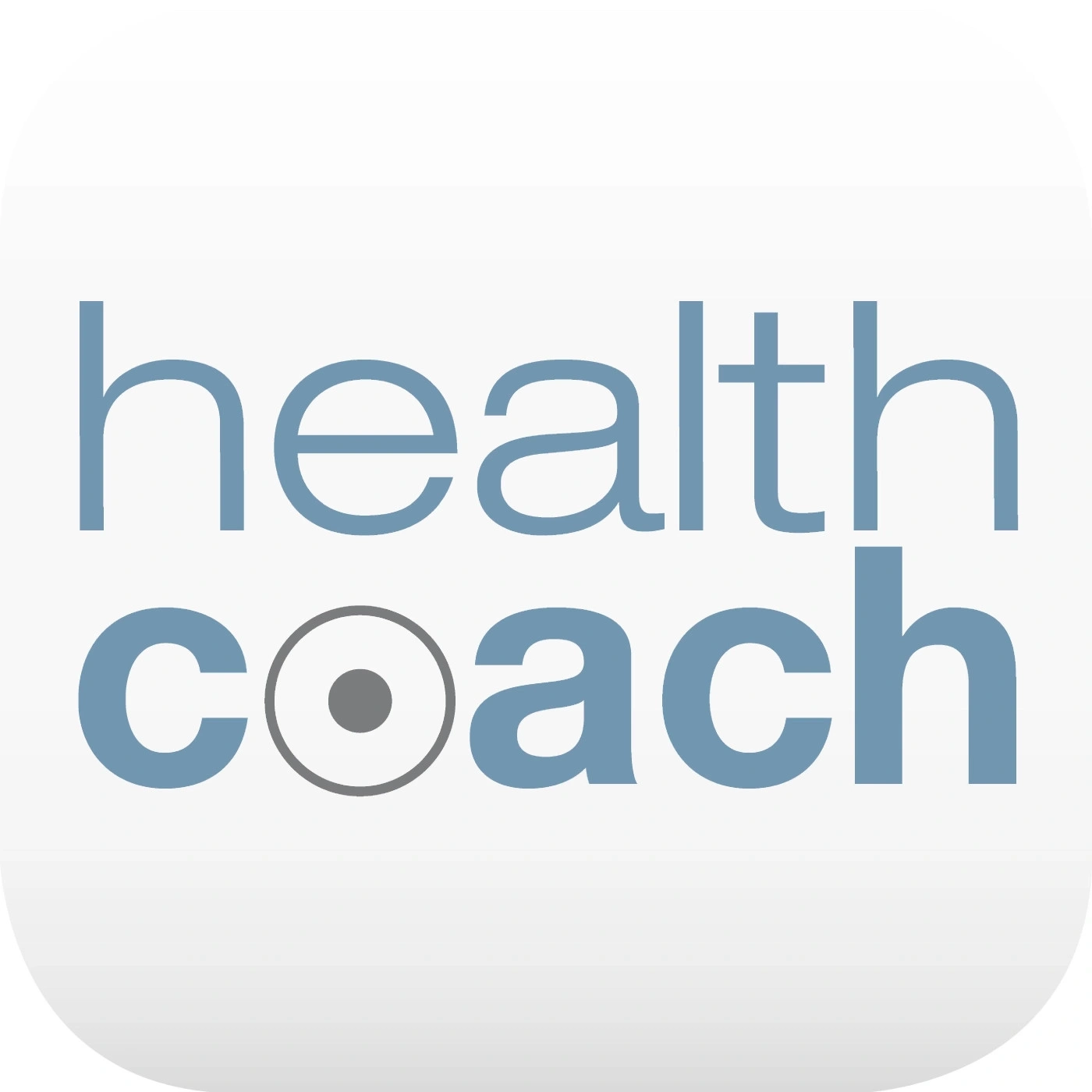 Logotipo de entrenador de salud, texto azul y gris, esquinas redondeadas, fondo blanco