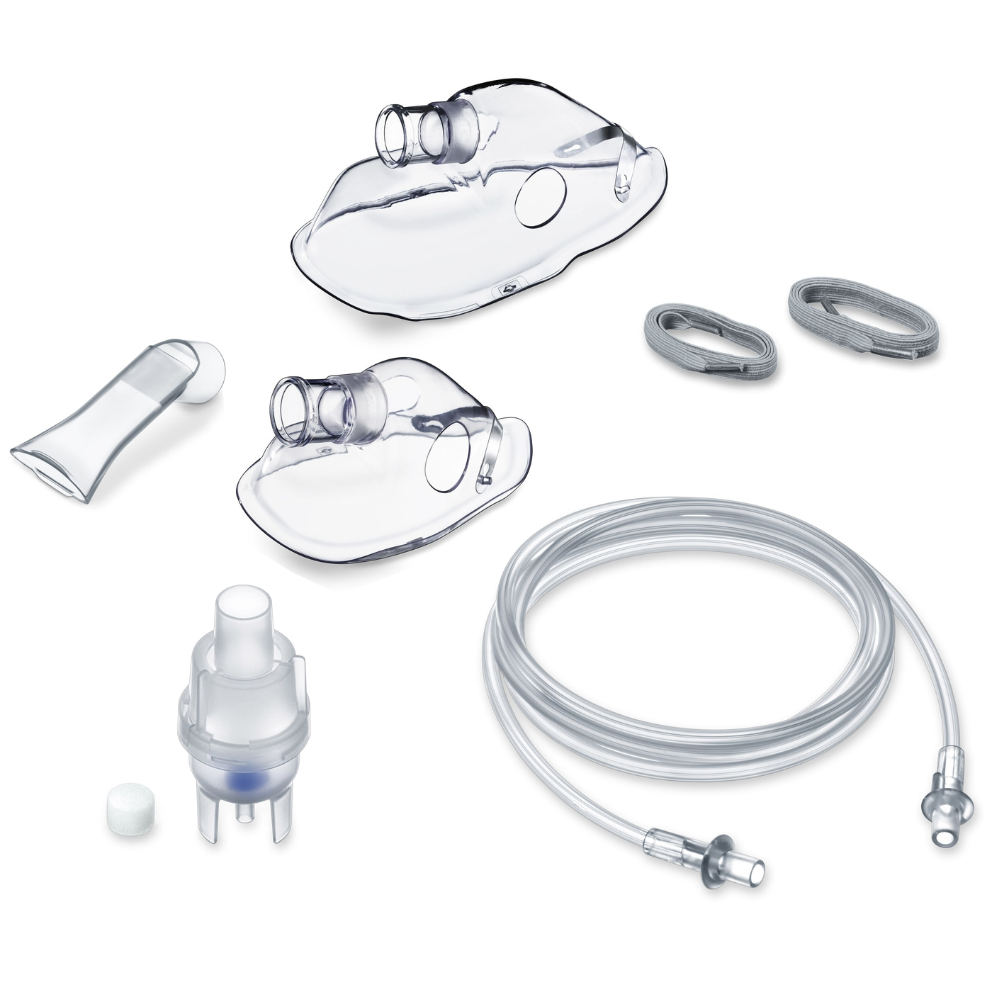 Equipo médico: máscaras, tubos, nebulizador, accesorios para terapia respiratoria, transparente