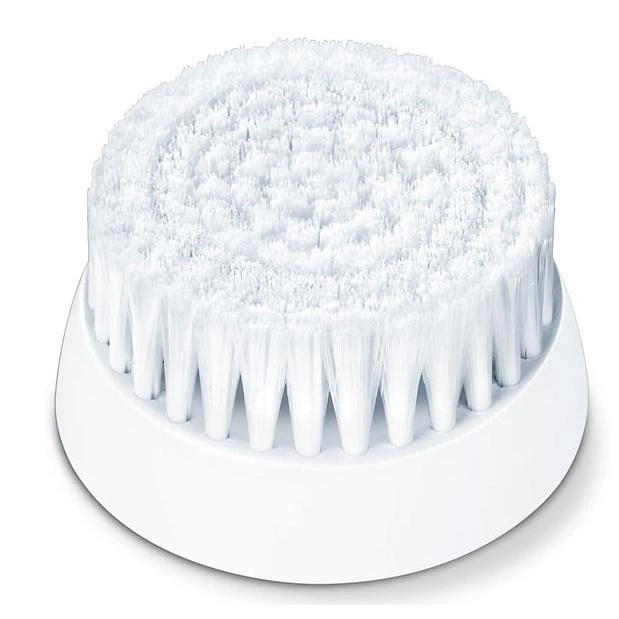 Un cabezal de cepillo de limpieza facial blanco con cerdas finas.