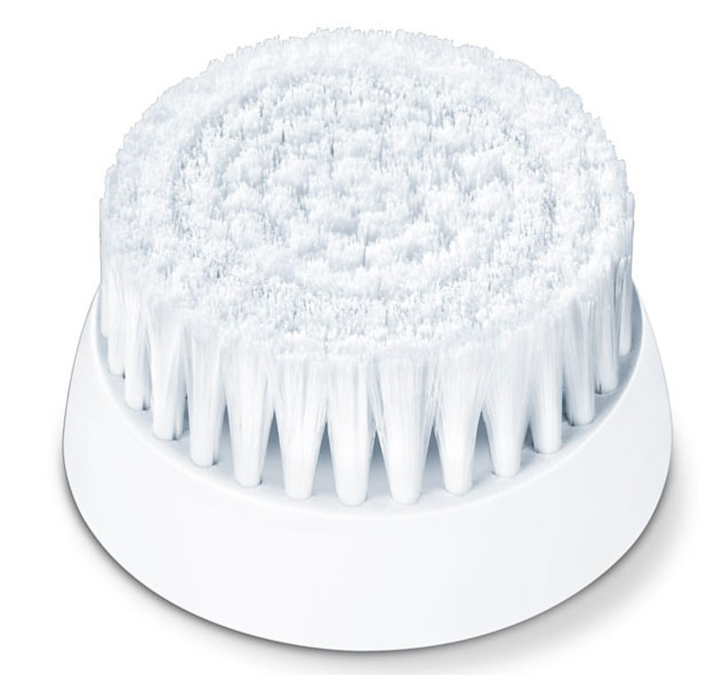 Cabezal de cepillo redondo blanco para limpieza facial, primer plano, limpio