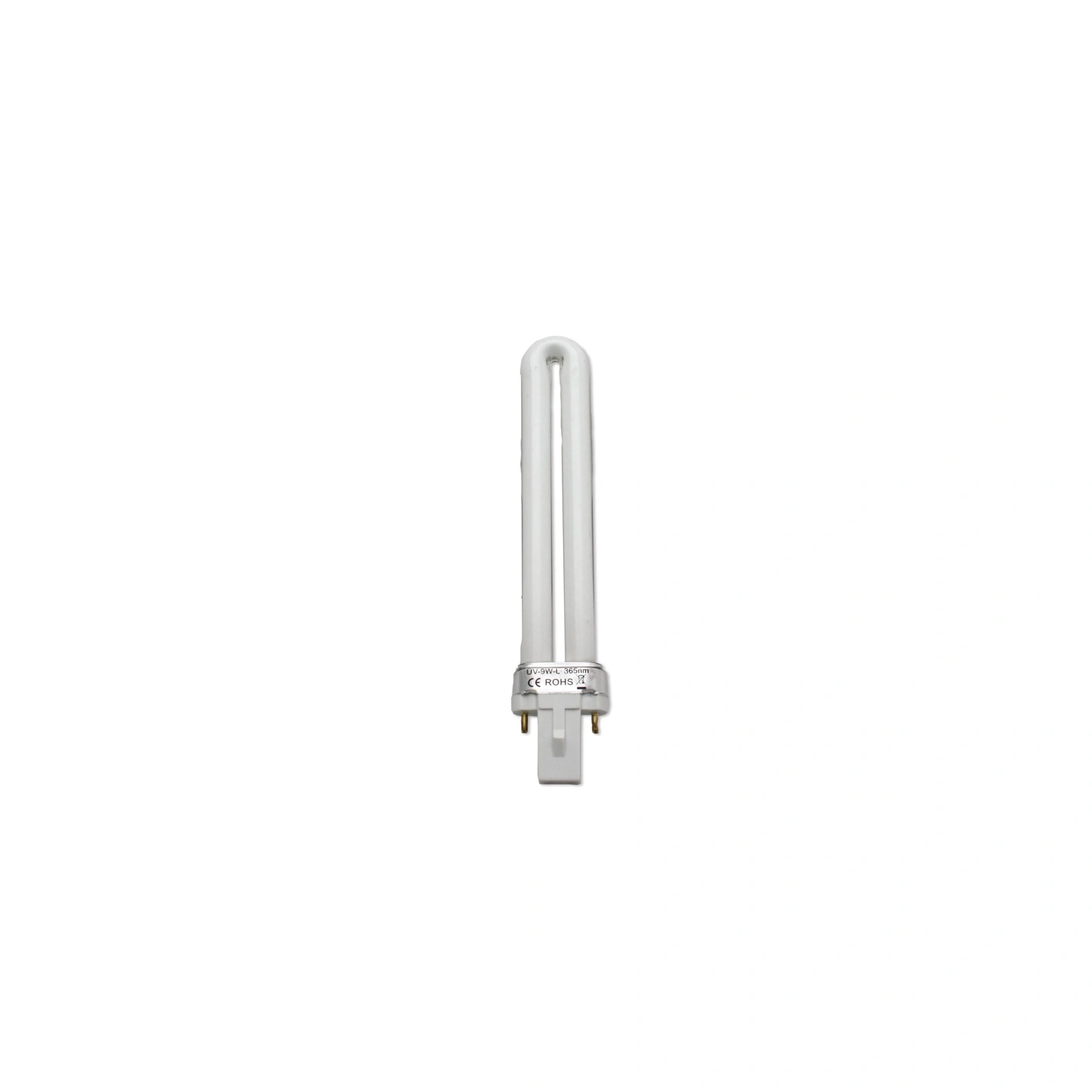 Una lámpara UV con tubo en forma de U y base.