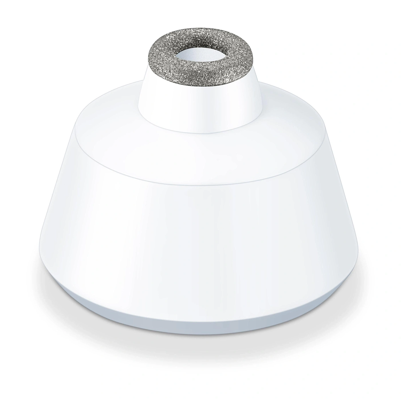 Un cono blanco con una superficie circular rugosa en la parte superior.