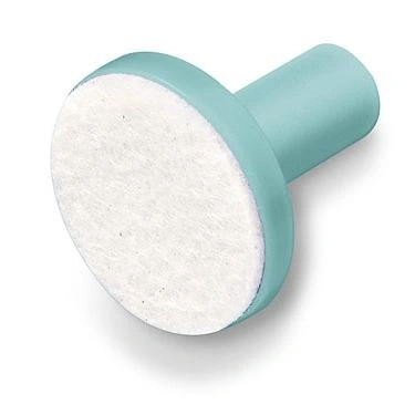 Una cabeza de lijado azul con una almohadilla blanca