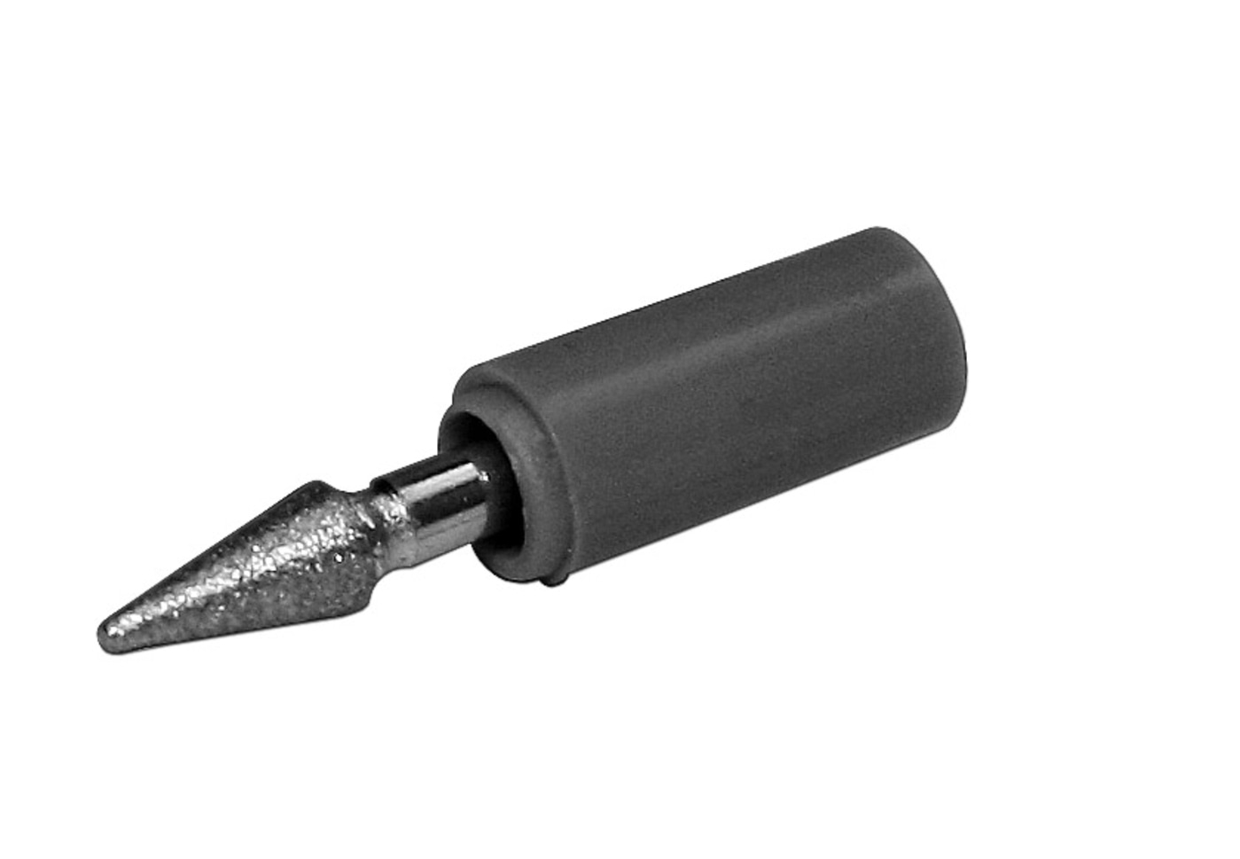 Punta de soldador con mango gris, primer plano, aislado sobre fondo blanco